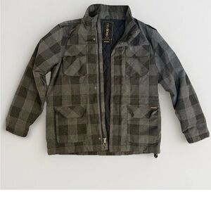 Vintage Billabong Mens Jacket M Black Gray Plaid Pockets Full Zip Quilted Lining